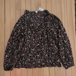 Peasant Blouse - Black/Autumnal Floral Print